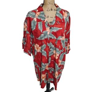 ISLAND OUTFITTERS RED GREEN AND PEACH Hawaiian Floral Tropical Mens Shirt SZ XL‎